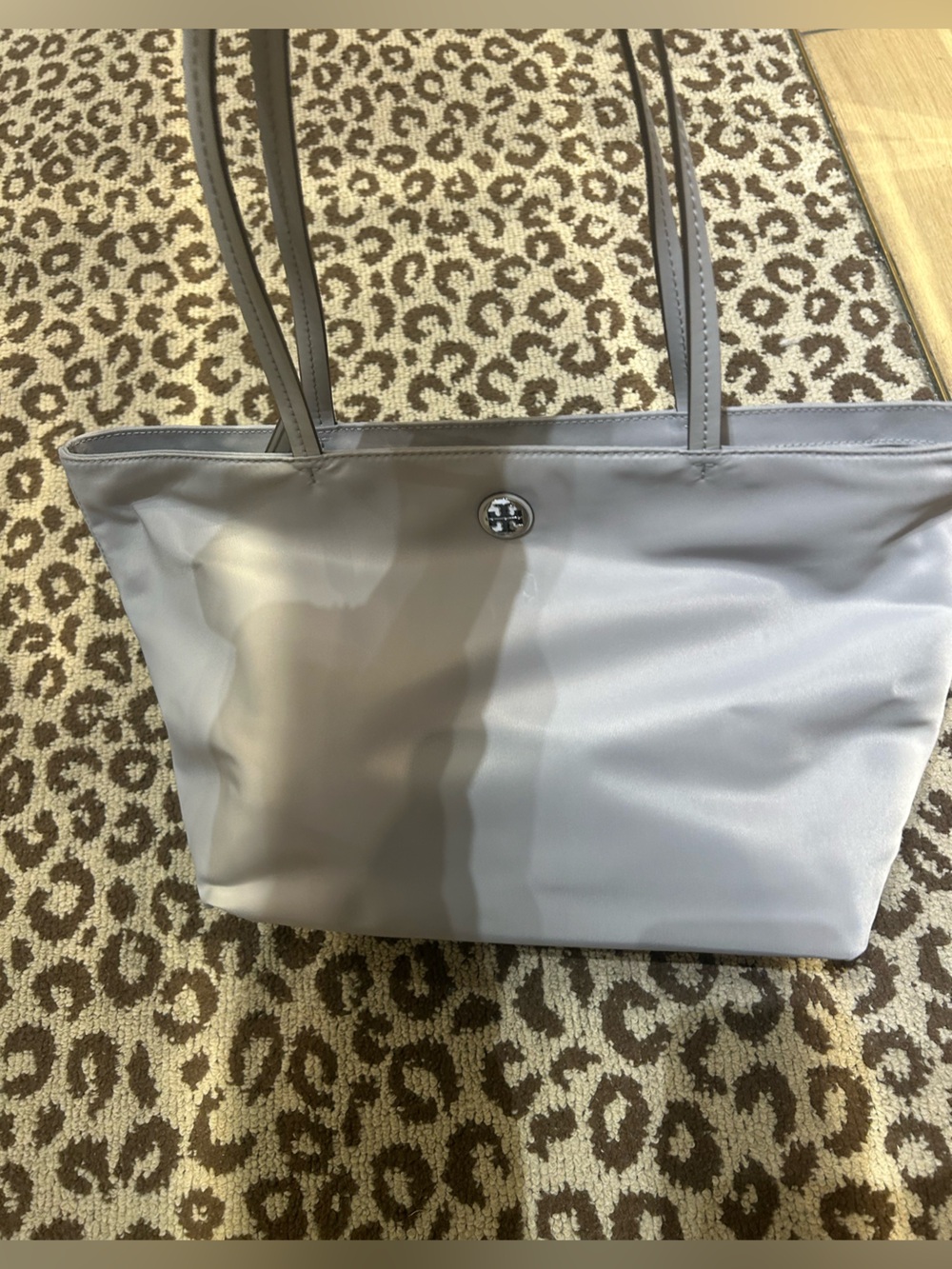 Tory Burch Nylon cement Tote Bag Zip Closure Logo Accent Gold Hardware